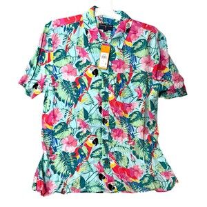 Margaritaville Casual Button Down Collared Men's Shirt Parrot Beach Size M